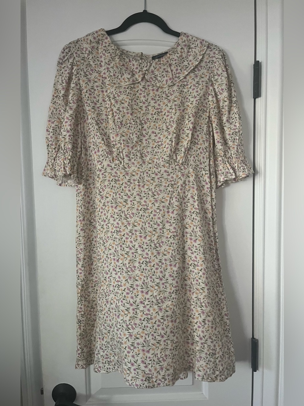 wild fable Cream Floral A-Line Dress with Peter Pan Collar